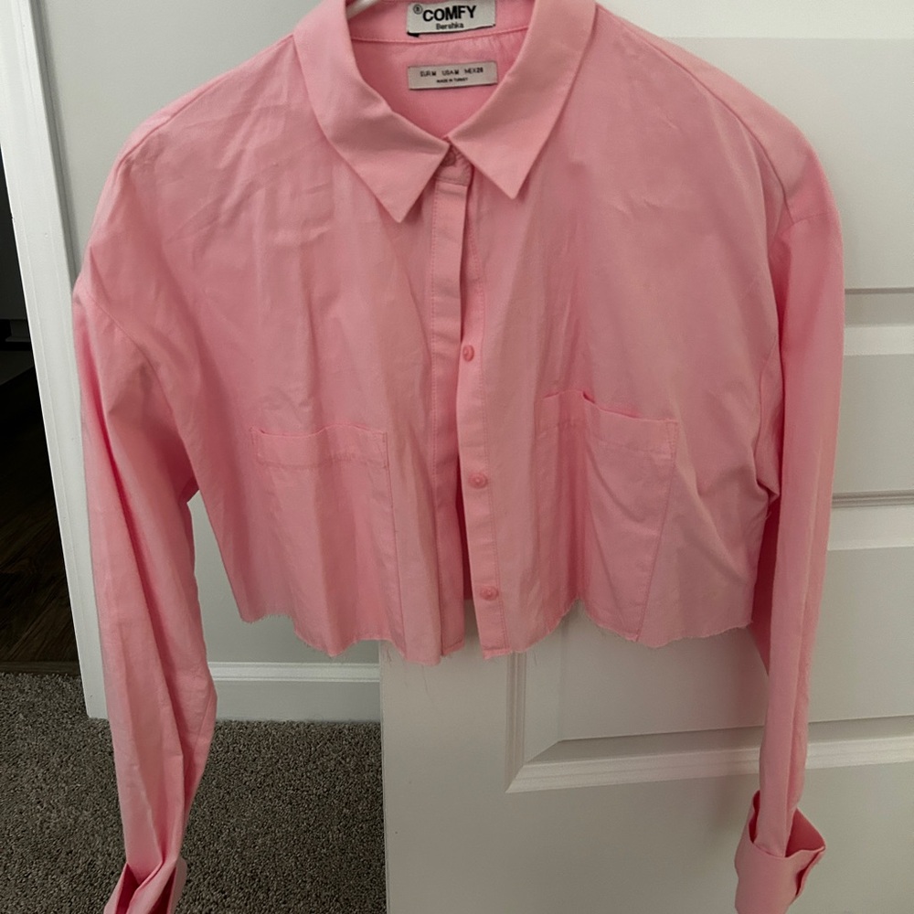 Pink Cropped Button-Up Shirt